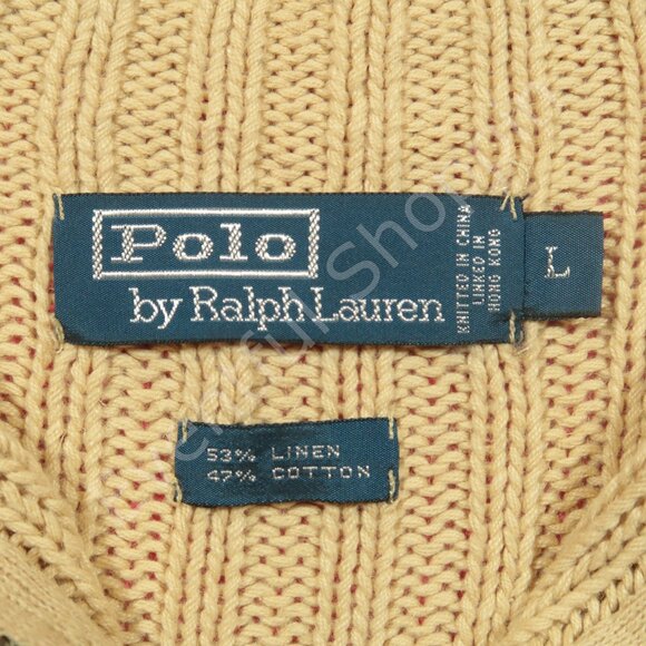 Vintage Polo Ralph Lauren Pullover Mens Large Tan Knit Linen Zip Sweater 1980s - Picture 4 of 5
